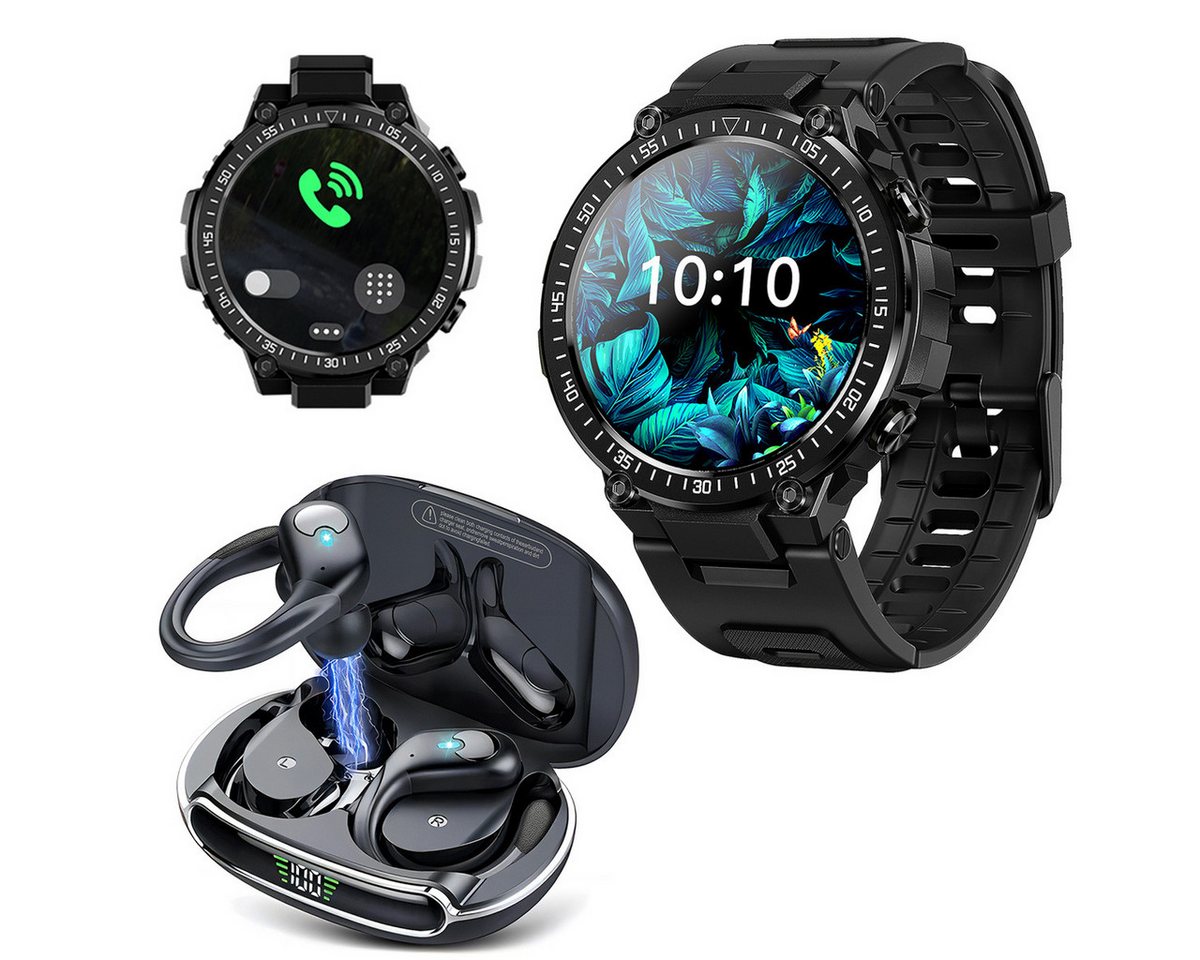 HYIEAR Smartwatch Damen Herren (1,39) Combo In-Ear-Kopfhörer 5.3 Smartwatch, Intelligente Gesundheitsuhr mit Herzfrequenzüberwachung, IPX5 Bluetooth 5.3 Kopfhörer, 56 Stunden Akkulaufzeit.LED-Anzeige von HYIEAR