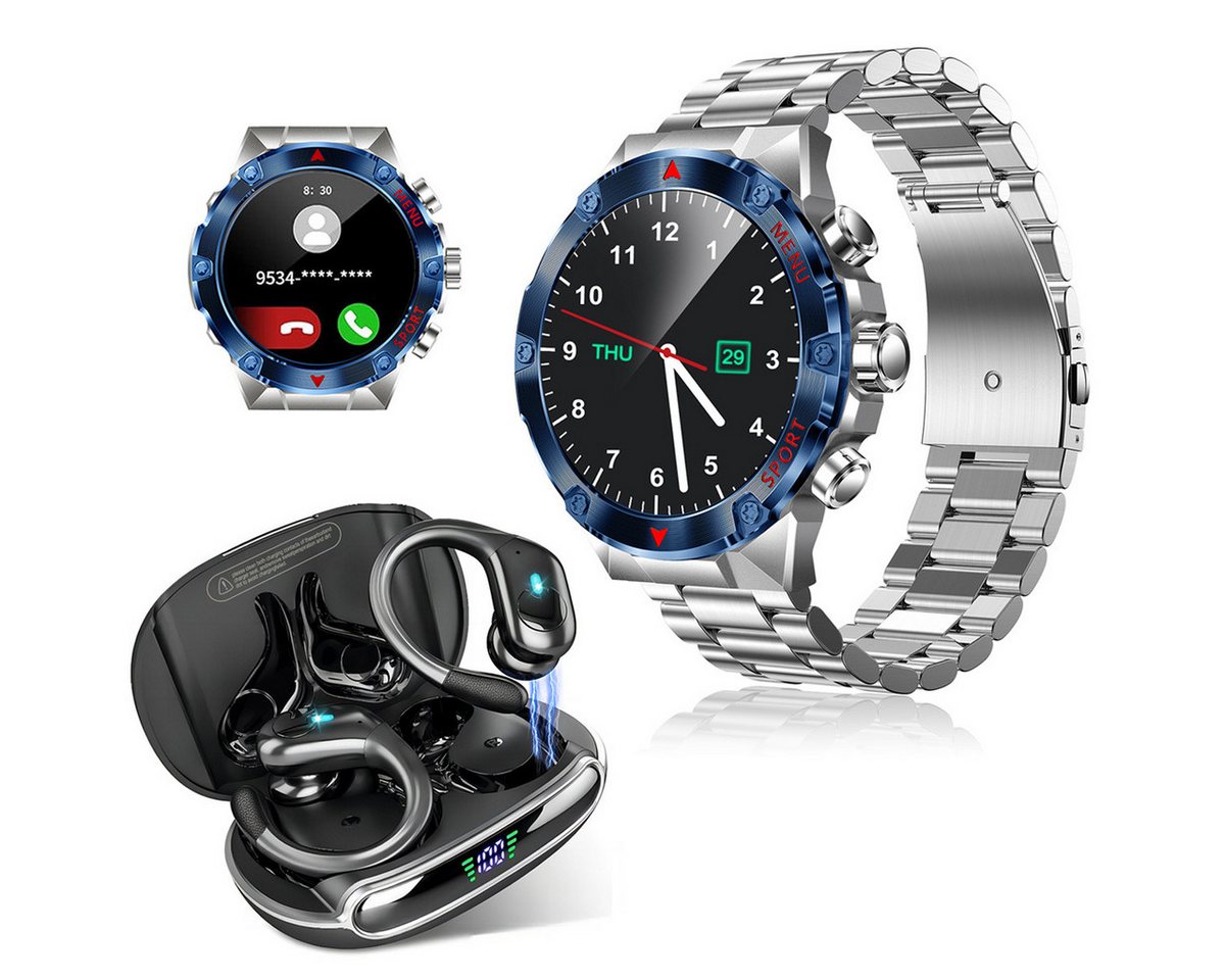 HYIEAR Smartwatch Damen Herren (1,43 Full Touch)Bluetooth 5.3 Kopfhörer Smartwatch, Edelstahlarmband mit Schnellwechselschließe, Multisportmodi, LED Ladestandsanzeige, Stereo-Ohrhörer, Smart Touch Control" von HYIEAR