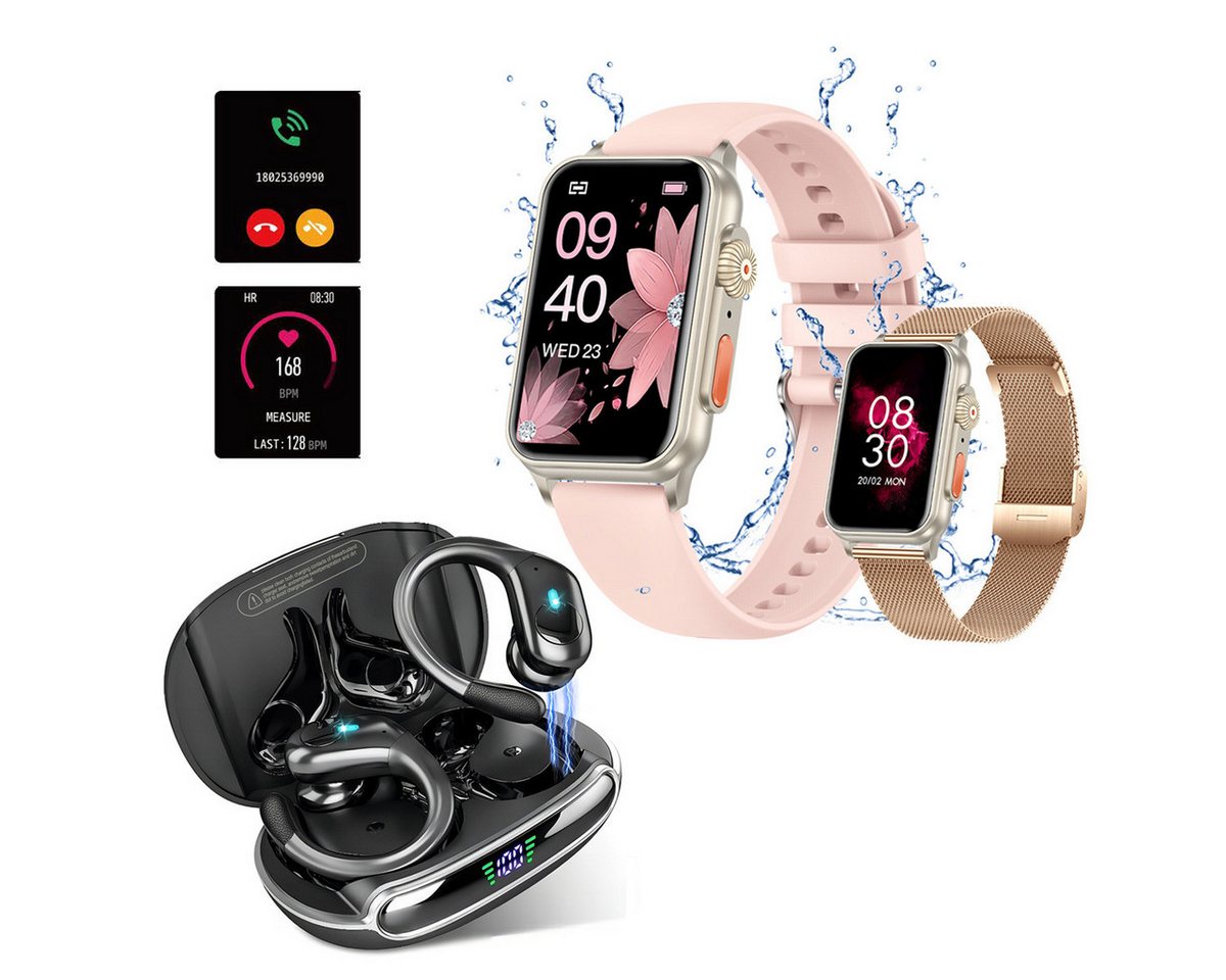 HYIEAR Smartwatch Damen Herren-Bluetooth Kopfhörer,Kopfhörer Combo Smartwatch Smartwatch (4.5 cm/1.77 Zoll) Packung, Inkl. wechselbare Uhrenarmbänder, Ladekabel, Drei Paar Ohrstöpsel, IPX5 wasserdichte Sportuhr mit 120 Sportmodi, für Android/IOS. von HYIEAR