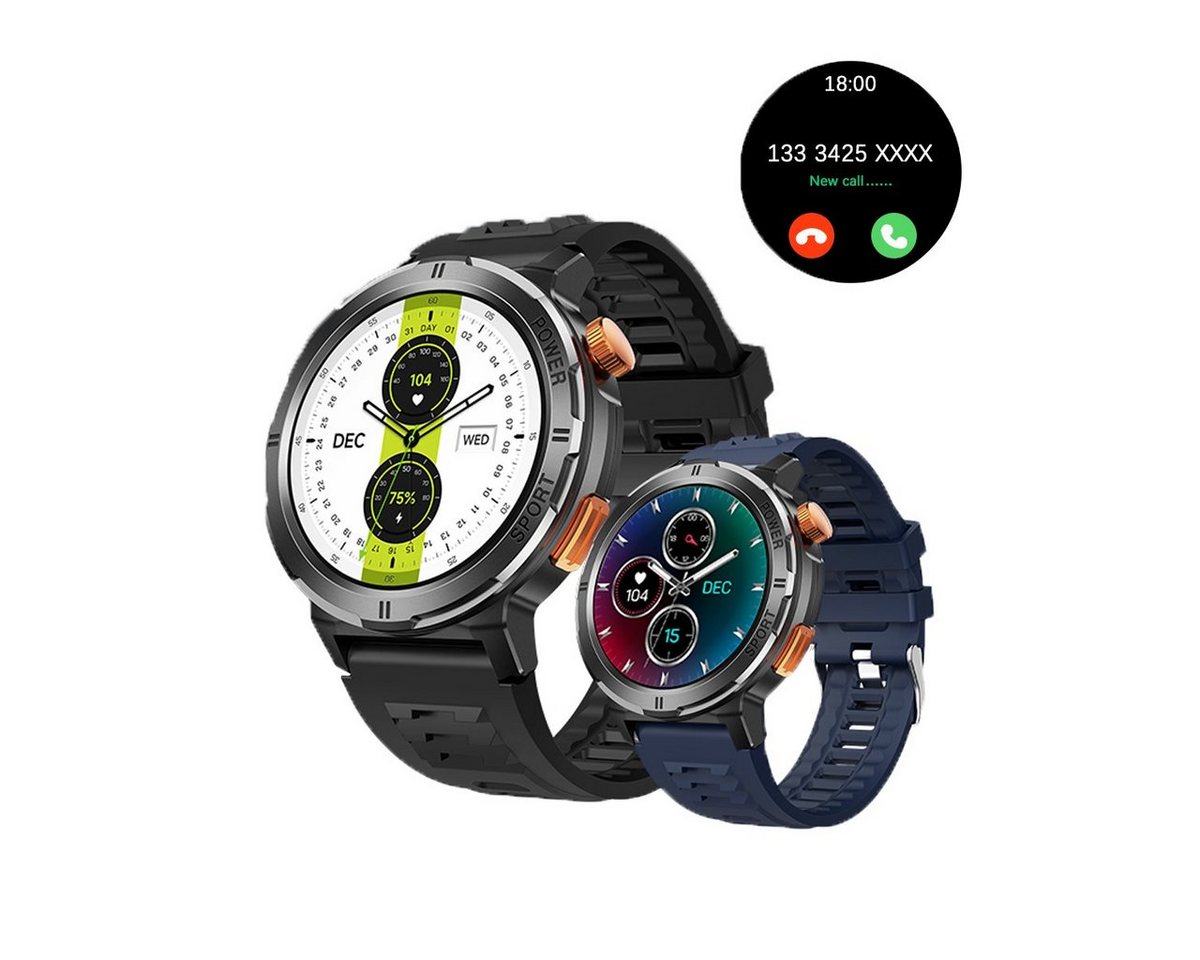 HYIEAR Smartwatchs,Smart watch,Smartwatch herren,Herren uhr,Armbanduhr herren Smartwatch (Android 5.0/IOS9.0), Kommt mit austauschbaren Silikonbändern und magnetischem Ladekabel, Eingehender Anruf, Sportmodus, Herzfrequenzmessung, Sprachassistent von HYIEAR
