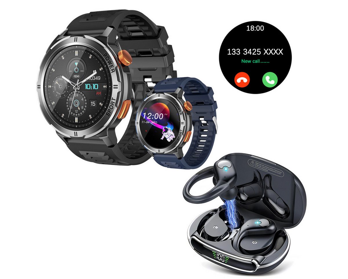 HYIEAR Smartwatch für Damen und Herren, Kopfhörer-Kombinationsuhr. Smartwatch, Uhr mit Anruffunktion,Gesundheitsüberwachung Benachrichtigungen, IPX5 Bluetooth 5.3-Kopfhörer, über 120 Sportmodi, für Android & IOS. von HYIEAR