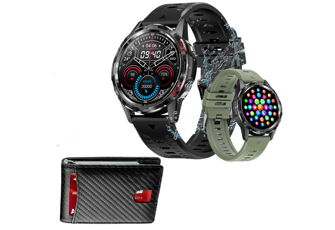 HYIEAR Smartwatch,Smartwatch herren,Herren uhr,Armbanduhr herren,Smart watch Smartwatch Set, 3-tlg., Wird mit USB-Ladekabel geliefert., Sportarmbänder, Gesundheitsfunktionen, individuelle Zifferblätter von HYIEAR