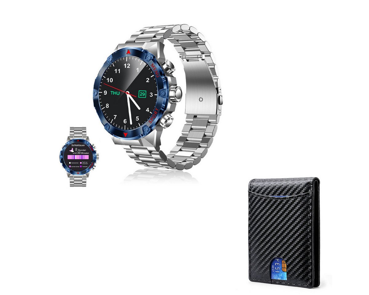 HYIEAR Smartwatch und schwarzes Portemonnaie, 1,43 Zoll, IP67 wasserdicht Smartwatch, Wird mit UsB-Ladekabel geliefert., Sportarmbänder, Gesundheitsfunktionen,individuelle Ziferblatter von HYIEAR