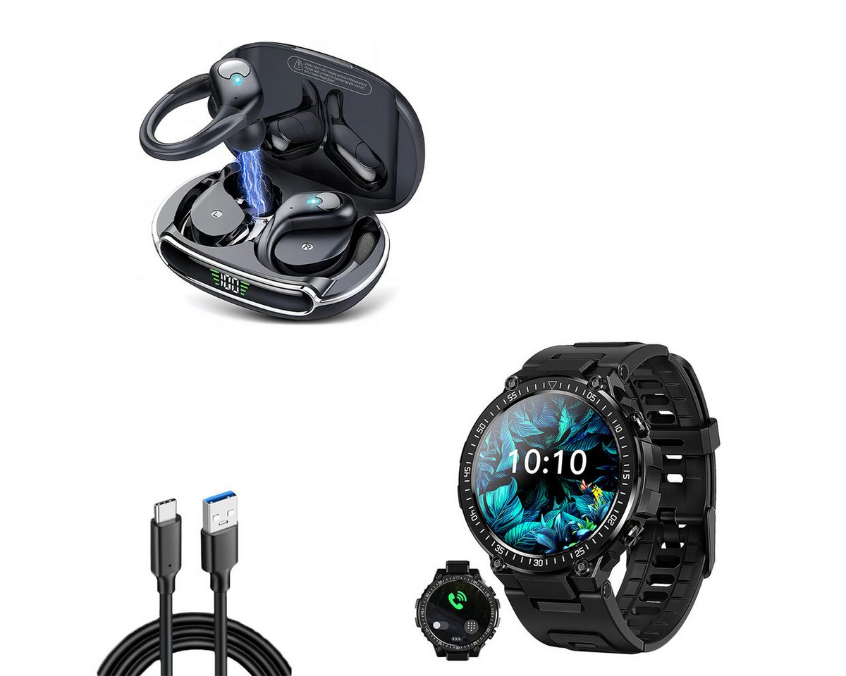 HYIEAR Smartwatches für Damen und Herren, wasserdichte Bluetooth-Kopfhörer5.3 Smartwatch, Gesundheits-Smartwatch mit Schlafqualitat, Schrittzahler und mehr., IPX5 Bluetooth 5.3 Kopfhörer, 56 stunden Akkulaufzeit. von HYIEAR
