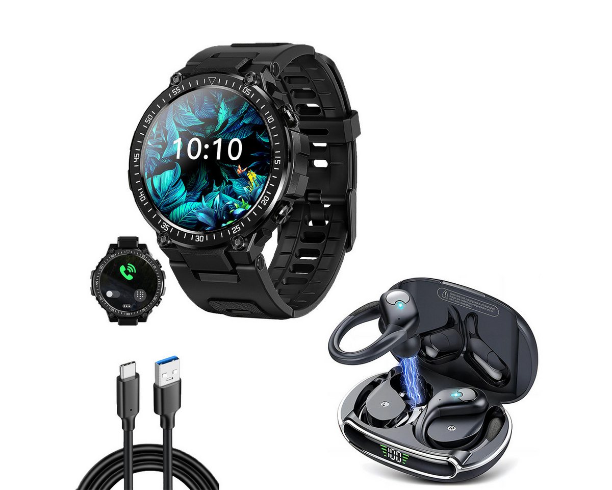 HYIEAR Smartwatches für Herren und Damen, In-Ear-Bluetooth-Kopfhörer 5.3 Smartwatch, Gesundheits-Smartwatch mit Schlafqualitat, Schrittzahler und mehr., IPX5 Bluetooth 5.3 Kopfhörer, 56 stunden Akkulaufzeit. von HYIEAR