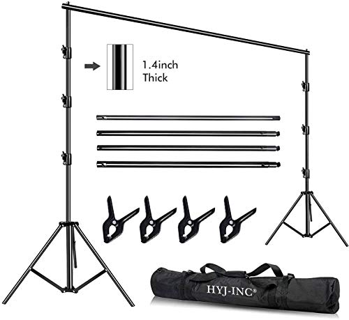 HYJ-INC 3 x 3 m Foto Video Studio Heavy Duty verstellbar Musselin Hintergrund Stand Hintergrundsystem Kit für Fotografie mit Tragetasche 4 Stück Federklemmen von HYJ-INC