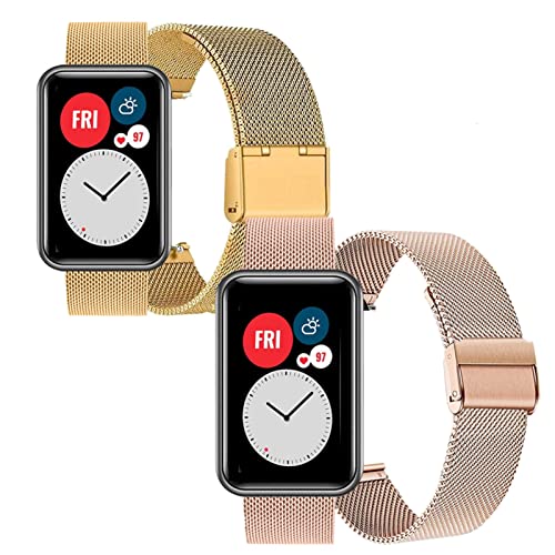 HYKEJI 2 Stück Ersatzarmband Kompatibel mit Huawei Watch Fit Armband für Damen/Herren, Ersatz Edelstahl Metall Armband für Huawei Watch Fit (C) von HYKEJI