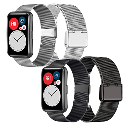 HYKEJI 2 Stück Ersatzarmband Kompatibel mit Huawei Watch Fit Armband für Damen/Herren, Ersatz Edelstahl Metall Armband für Huawei Watch Fit (D) von HYKEJI