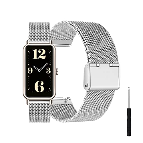 HYKEJI Ersatzarmband Kompatibel Mit Huawei Watch Fit Mini - Edelstahl Metall Armband für Damen/Herren (Silber) von HYKEJI