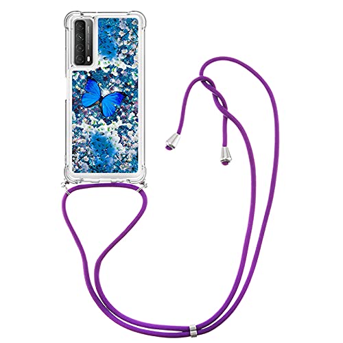 HYKEJI Handykette kompatibel mit Huawei P Smart 2021 Glitzer Handyhüll, mit Kordel Umhängenhülle Necklace Hülle mit Band Schutzhülle Transparent Silikon Case für Huawei P Smart 2021 (D) von HYKEJI