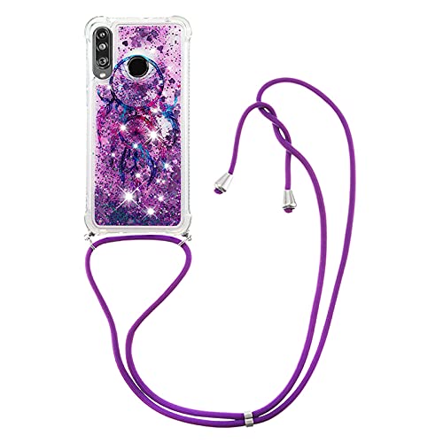HYKEJI Handykette kompatibel mit Huawei P30 Lite Glitzer Handyhüll, mit Kordel Umhängenhülle Necklace Hülle mit Band Schutzhülle Transparent Silikon Case für Huawei P30 Lite (B) von HYKEJI