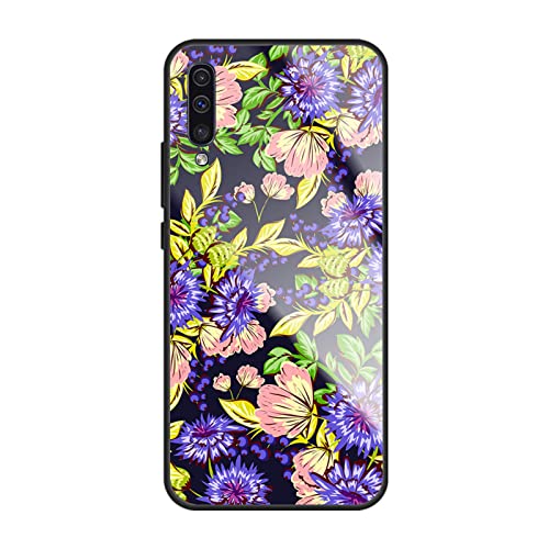 HYKEJI Hülle für Samsung Galaxy A50 Hülle, Blumen Rosen Handyhülle Dünn Bumper Cover Case Schutzhülle Kompatibel mit Samsung Galaxy A50 Gehärtetes Glas Schutz Harte Schale (E) von HYKEJI