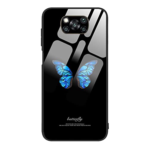 HYKEJI Hülle für Xiaomi Poco X3 Pro Hülle, Blumen Schmetterling Handyhülle Dünn Bumper Cover Case Schutzhülle Kompatibel mit Xiaomi Poco X3 Pro Gehärtetes Glas Schutz Harte Schale (E) von HYKEJI