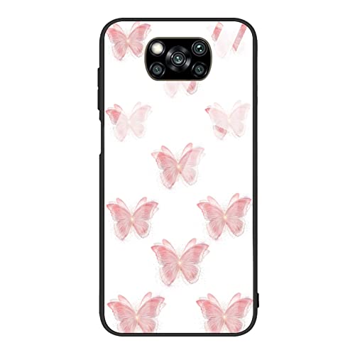 HYKEJI Hülle für Xiaomi Poco X3 Pro Hülle, Blumen Schmetterling Handyhülle Dünn Bumper Cover Case Schutzhülle Kompatibel mit Xiaomi Poco X3 Pro Gehärtetes Glas Schutz Harte Schale (I) von HYKEJI