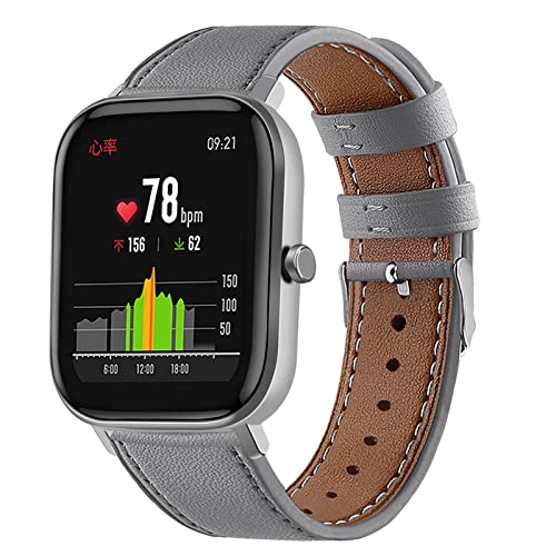 HYKEJI Leder Armband für Amazfit Bip/Bip Lite/Bip S/Bip U Armband, Amazfit Bip/Bip Lite/Bip S/Bip U Lederband Ersatzband mit Edelstahl-Verschluss Kompatibel mit Amazfit Bip/Bip Lite/Bip S/Bip U (H) von HYKEJI