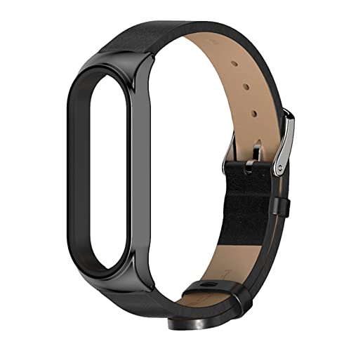 HYKEJI Leder Armband für Xiaomi Mi Band 5 / Mi Band 4 / Mi Band 3 Armband, Lederband Ersatzband mit Edelstahl-Verschluss Kompatibel mit Xiaomi Mi Band 5 / Mi Band 4 / Mi Band 3 (A) von HYKEJI