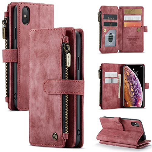 HYKEJI Lederhülle für iPhone XS/X hülle Leder Schutzhülle Geldbörse, Flip Magnetverschluss Handyhülle, 7 Kartenfächer Reißverschluss Münzfach Hülle Kompatibel mit iPhone XS/X Lederhülle (D) HYKEJI Lederhülle für iPhone XS/X hülle Leder Schutzhülle Geldbörse, Flip Magnetverschluss Handyhülle, 7 Kartenfächer Reißverschluss Münzfach Hülle Kompatibel mit iPhone XS/X Lederhülle (D) von HYKEJI