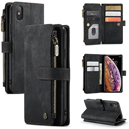 HYKEJI Lederhülle für iPhone XS/X hülle Leder Schutzhülle Geldbörse, Flip Magnetverschluss Handyhülle, 7 Kartenfächer Reißverschluss Münzfach Hülle Kompatibel mit iPhone XS/X Lederhülle (B) HYKEJI Lederhülle für iPhone XS/X hülle Leder Schutzhülle Geldbörse, Flip Magnetverschluss Handyhülle, 7 Kartenfächer Reißverschluss Münzfach Hülle Kompatibel mit iPhone XS/X Lederhülle (B) von HYKEJI