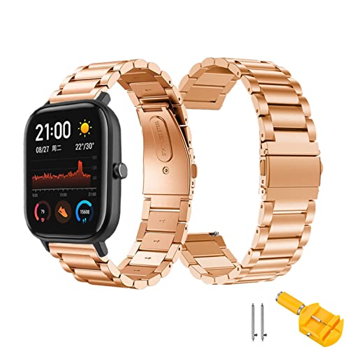HYKEJI Metall Armband für Amazfit GTS 2 Armband, Amazfit GTS 2 Verstellbare Edelstahl Ersatzbänder Armband Kompatibel mit Amazfit GTS 2 (Roségold) von HYKEJI