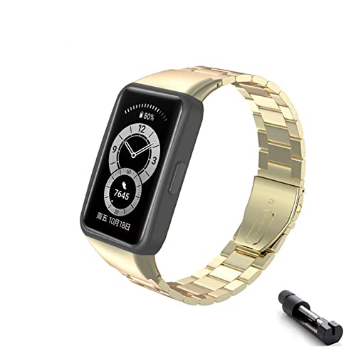 HYKEJI Metall Armband für Huawei Band 6 / Honor Band 6 Armband, Huawei Band 6 / Honor Band 6 Verstellbare Edelstahl Ersatzbänder Armband Kompatibel mit Huawei Band 6 / Honor Band 6 (Gold) von HYKEJI