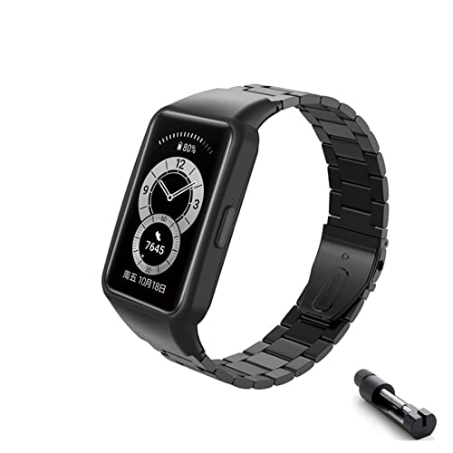 HYKEJI Metall Armband für Huawei Band 6 / Honor Band 6 Armband, Huawei Band 6 / Honor Band 6 Verstellbare Edelstahl Ersatzbänder Armband Kompatibel mit Huawei Band 6 / Honor Band 6 (Schwarz) von HYKEJI