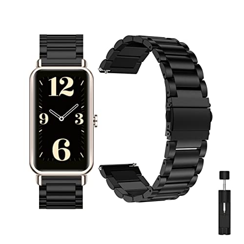 HYKEJI Metall Armband für Huawei Watch Fit Mini Armband, Huawei Watch Fit Mini Verstellbare Edelstahl Ersatzbänder Armband Kompatibel mit Huawei Watch Fit Mini (Schwarz) von HYKEJI