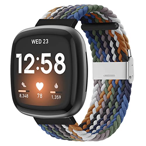 HYKEJI Nylon Armband Kompatibel mit Fitbit Versa/Versa 2/ Versa Lite/Versa SE Armband, Geflochten Einstellbar Elastisch Dehnbarer Ersatz Sport für (M) von HYKEJI