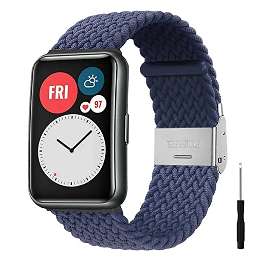 HYKEJI Nylon Armband Kompatibel mit Huawei Watch Fit Armband, Huawei Watch Fit Armband Nylon Geflochten Einstellbar Elastisch Dehnbarer Ersatz Sport Armband für Huawei Watch Fit (24) von HYKEJI