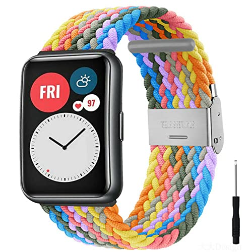 HYKEJI Nylon Armband Kompatibel mit Huawei Watch Fit Armband, Huawei Watch Fit Armband Nylon Geflochten Einstellbar Elastisch Dehnbarer Ersatz Sport Armband für Huawei Watch Fit (34) von HYKEJI