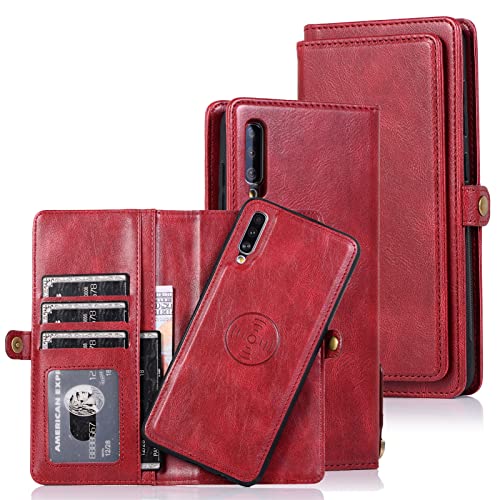 HYKEJI kompatibel mit Samsung Galaxy A70 hülle Leder Schutzhülle Geldbörse, Abnehmbare Magnetverschluss Handyhülle, 9 Kartenfächer, für Samsung Galaxy A70 (A) von HYKEJI