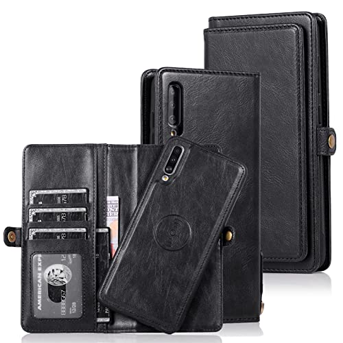 HYKEJI kompatibel mit Samsung Galaxy A70 hülle Leder Schutzhülle Geldbörse, Abnehmbare Magnetverschluss Handyhülle, 9 Kartenfächer, für Samsung Galaxy A70 (B) von HYKEJI