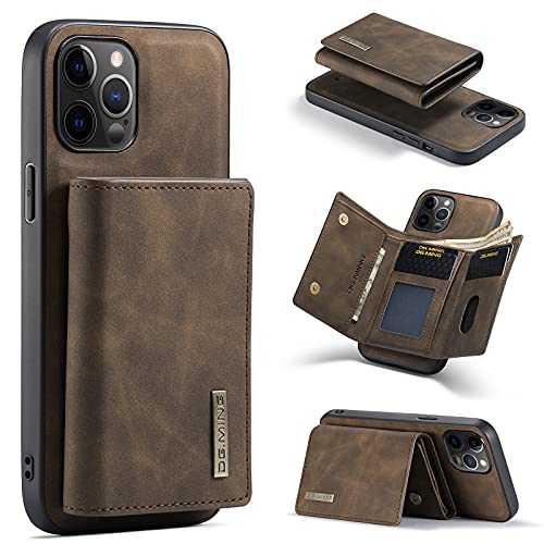 HYKEJI kompatibel mit iPhone 12 Pro hülle Leder Schutzhülle Geldbörse, Abnehmbare Magnetverschluss Handyhülle, mit Card Slots und magnetischer Back Cover Case für iPhone 12 Pro (E) von HYKEJI