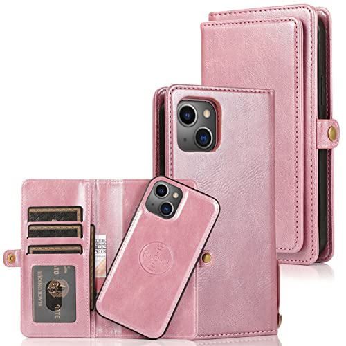 HYKEJI kompatibel mit iPhone 13 Mini hülle Leder Schutzhülle Geldbörse, Abnehmbare Magnetverschluss Handyhülle, 9 Kartenfächer, für iPhone 13 Mini (D) von HYKEJI