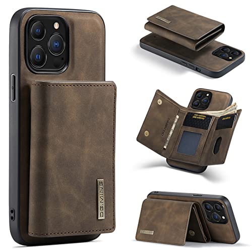 HYKEJI kompatibel mit iPhone 13 Pro Max hülle Leder Schutzhülle Geldbörse, Abnehmbare Magnetverschluss Handyhülle, mit Card Slots und magnetischer Back Cover Case für iPhone 13 Pro Max (A) von HYKEJI