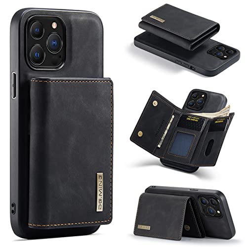 HYKEJI kompatibel mit iPhone 13 Pro hülle Leder Schutzhülle Geldbörse, Abnehmbare Magnetverschluss Handyhülle, mit Card Slots und magnetischer Back Cover Case für iPhone 13 Pro (E) von HYKEJI