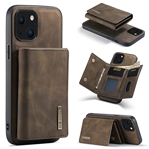 HYKEJI kompatibel mit iPhone 13 hülle Leder Schutzhülle Geldbörse, Abnehmbare Magnetverschluss Handyhülle, mit Card Slots und magnetischer Back Cover Case für iPhone 13 (A) von HYKEJI