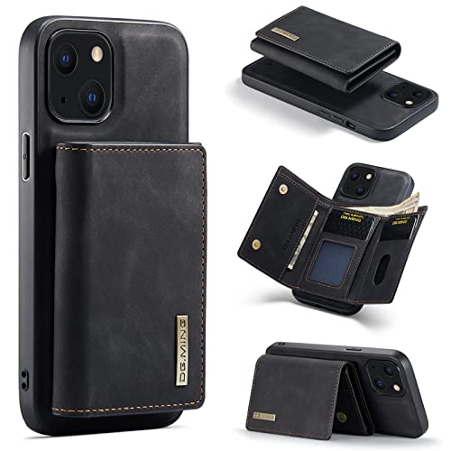 HYKEJI kompatibel mit iPhone 13 hülle Leder Schutzhülle Geldbörse, Abnehmbare Magnetverschluss Handyhülle, mit Card Slots und magnetischer Back Cover Case für iPhone 13 (E) von HYKEJI