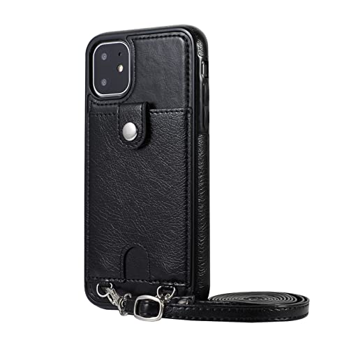 Handykette Handyhülle für iPhone 11 Hülle, mit Verstellbarer Band Necklace(abnehmbar) Hülle, Lederhülle PU Leder [Kartenfächer] Cover Schutzhülle Kompatibel mit iPhone 11 (E) von HYKEJI