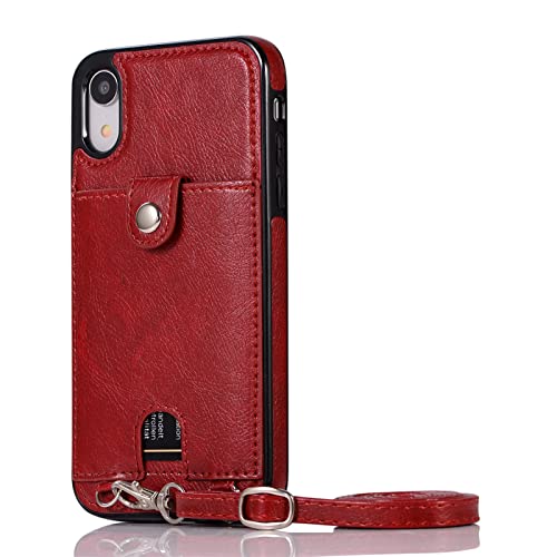Handykette Handyhülle für iPhone XR Hülle, mit Verstellbarer Band Necklace(abnehmbar) Hülle, Lederhülle PU Leder [Kartenfächer] Cover Schutzhülle Kompatibel mit iPhone XR (E) von HYKEJI