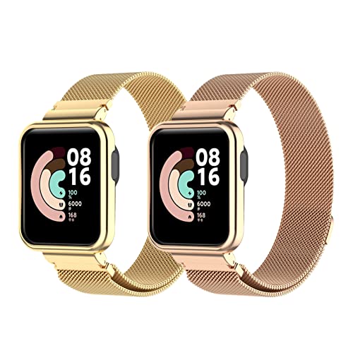 2 Stück Armband für Xiaomi Mi Watch Lite Armband, Xiaomi Mi Watch Lite/Redmi Watch Armband Metal Mesh Edelstahl Damen Herren Armband mit Magnet Kompatibel mit Xiaomi Mi Watch Lite/Redmi Watch (12) von HYKEJJ