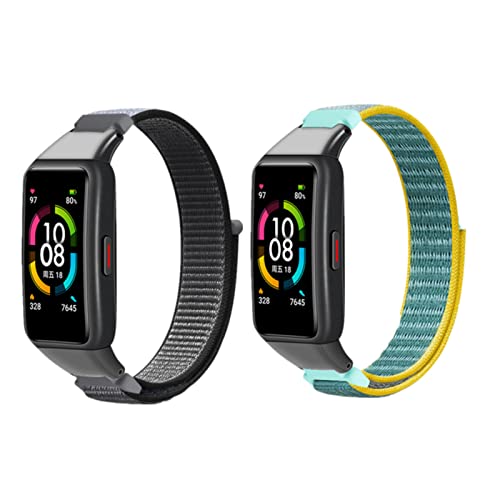 2 Stück Nylon Armband für Huawei Band 6 / Honor Band 6, Huawei Band 6 Nylon Armbänder Uhrenarmband Sport Ersatzband Kompatibel mit Huawei Band 6 Armband/Honor Band 6 Armband (F) von HYKEJJ