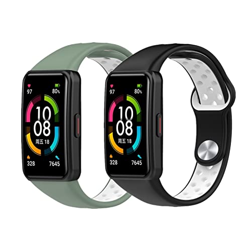 2 Stück Sport Armband Kompatibel mit Huawei Band 6 / Honor Band 6, Atmungsaktives Weiches Silikon Ersatz Armband für Huawei Band 6 / Honor Band 6 (A) von HYKEJJ