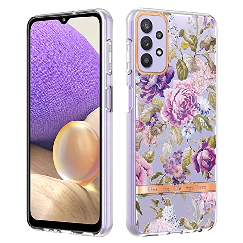 Blumen Crystal Clear für Samsung Galaxy A32 5G Hülle, [Nie Vergilbung] Samsung Galaxy A32 5G Stoßfeste Handyhülle Dünne Blumen Transparent Case Kompatibel mit Hülle Samsung Galaxy A32 5G (B) von HYKEJJ