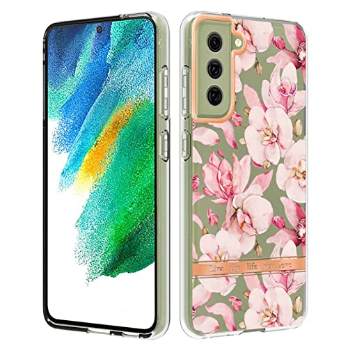 Blumen Crystal Clear für Samsung Galaxy S21 FE Hülle, [Nie Vergilbung] Samsung Galaxy S21 FE Stoßfeste Handyhülle Dünne Blumen Transparent Case Kompatibel mit Hülle Samsung Galaxy S21 FE (A) von HYKEJJ