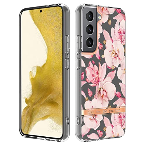 Blumen Crystal Clear für Samsung Galaxy S22 Plus Hülle, [Nie Vergilbung] Samsung Galaxy S22 Plus Stoßfeste Handyhülle Dünne Blumen Transparent Case Kompatibel mit Hülle Samsung Galaxy S22 Plus (A) von HYKEJJ