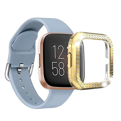 Glitzer Diamant Hülle Kompatibel mit Fitbit Versa 2 Schutzhülle, Strass Glitzer Diamant Harter PC Schutzrahmen Stoßfest Kratzfest Schutzhülle für Fitbit Versa 2 Hülle (F) von HYKEJJ