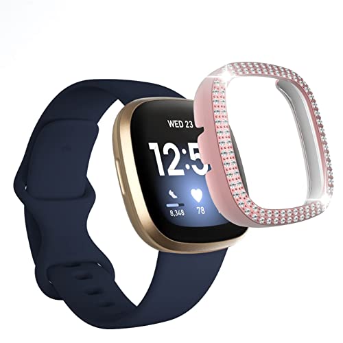 Glitzer Diamant Hülle Kompatibel mit Fitbit Versa 3 / Fitbit Sense Schutzhülle, Strass Glitzer Diamant Harter PC Schutzrahmen Stoßfest Kratzfest Schutzhülle für Fitbit Versa 3 / Sense Hülle (B) von HYKEJJ