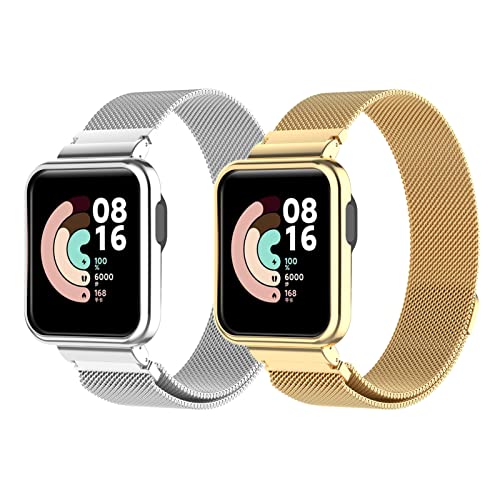 HYKEJJ 2 Stück Armband für Xiaomi Mi Watch Lite Armband, Lite/Redmi Metal Mesh Edelstahl Damen Herren mit Magnet Kompatibel (6) von HYKEJJ