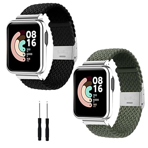 HYKEJJ 2 Stück Nylon Armband Kompatibel mit Xiaomi Mi Watch Lite/Redmi Watch Armband, Nylon Geflochten Einstellbar Elastisch Dehnbarer Ersatz Sport Armband für Xiaomi Mi Watch Lite/Redmi Watch (C) von HYKEJJ