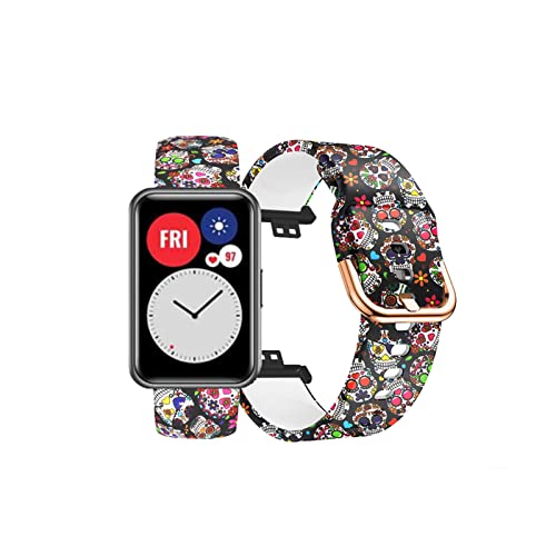 HYKEJJ Armband Kompatible mit Huawei Watch Fit, Huawei Watch Fit Blumen Regenbogen Muster Weiche Silikon Armbänder Sport Ersatzband für Huawei Watch Fit (N) von HYKEJJ